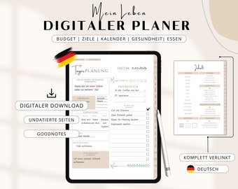 Digitaler Planer Deutsch, Budgetplanung, undatiert, Journaling, Goodnotes Kalender, iPad, Tagesplaner, Ziele, PDF, druckbar, adhs, Template