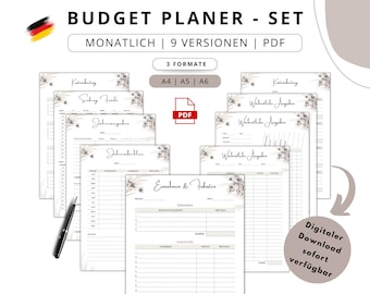 Budget Planner - SET German, financial planner, monthly, template for beginners, savings tracker, budget book, money management, PDF A4, A5 & A6