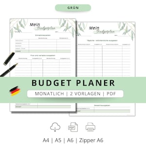 Budget planner German, fixed costs for binder, savings tracker, financial planner to print out, download, budget book, PDF A4, A5 & A6, green, 2