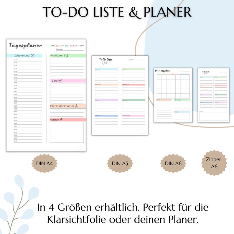 To-Do Listen Vorlagen, Tages- Wochen- Monatsübersicht, Druckbare Checkliste im PDF Format, A4, A5, A6 und Umschlagmethode6 Bild 4