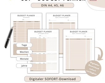 Budget Planer Deutsch für Anfänger, Fixkosten für Binder, Finanzplaner Set zum ausdrucken, Haushaltsbuch, PDF A4, A5 & A6, download Vorlage2