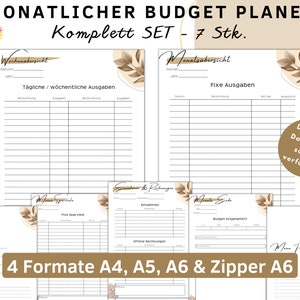SET Budget Planer Deutsch, A4, A5, A6, Binder A6, Fixkosten, Budgetplanung, Budget Deutsch, Monat, Finanzplaner Deutsch, Haushaltsbuch, PDF1