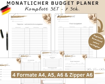 SET Planificador de Presupuesto Alemán, A4, A5, A6, Carpeta A6, Costos Fijos, Planificación Presupuestaria, Presupuesto Alemán, Mes, Planificador Financiero Alemán, Libro del Hogar, PDF1