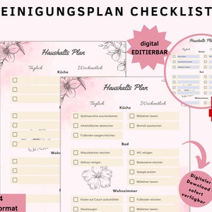 Cleaning schedule digitally editable & printable, household and cleaning organizer in PDF A4 format, personalize, easy download