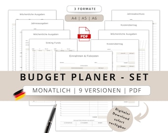 Budget Planner - SET German, financial planner, monthly, template for beginners, savings tracker, budget book, money management, PDF A4, A5 & A61