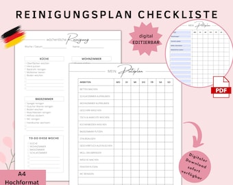Cleaning Schedule PDF Editable & Printable Template, Household and Cleaning Organizer in PDF A4 format, easy download