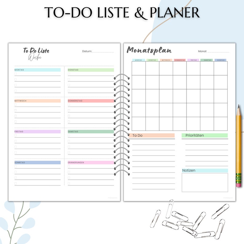 To-Do Listen Vorlagen, Tages- Wochen- Monatsübersicht, Druckbare Checkliste im PDF Format, A4, A5, A6 und Umschlagmethode6 Bild 5