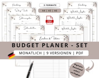 Budget Planner - SET German, financial planner, monthly, template for beginners, savings tracker, budget book, money management, PDF A4, A5 & A6