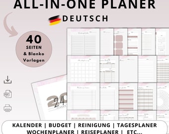 Planner & Calendar SET 2024 German, budget planner, daily, weekly, monthly planner, financial planner, cleaning plan, beginners, PDF template to print
