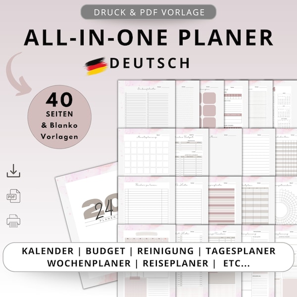 Planer & Kalender SET 2024 Deutsch, Budgetplaner, Tages- Wochen- Monatsplaner, Finanzplaner, Putzplan, Einsteiger, PDF Vorlage zu drucken