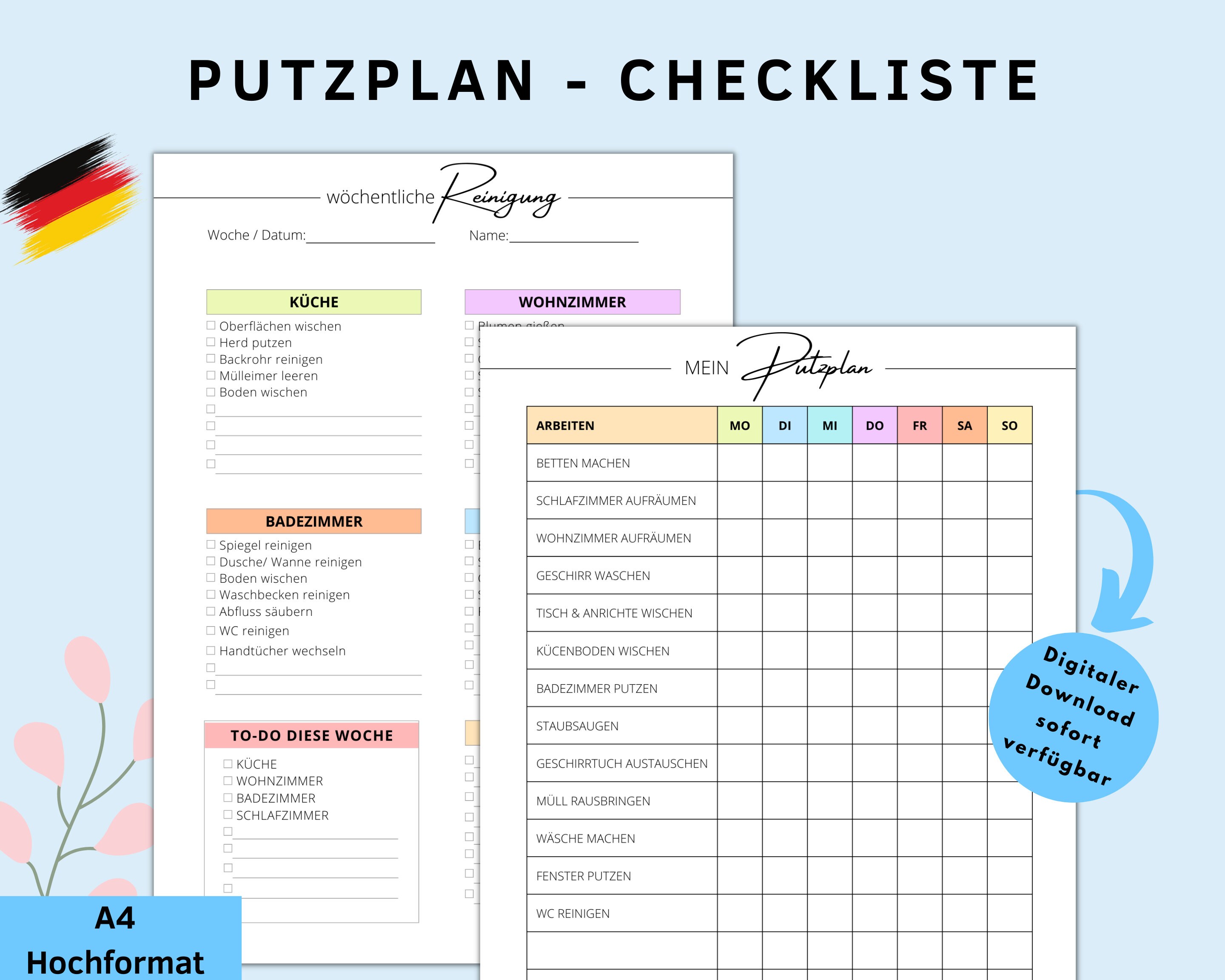 Cleaning Schedule Editable & Printable Housekeeping and Cleaning Organizer in PDF A4 Size Easy PDF Download