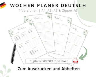 Weekly planner set, monthly planner, printable planner in set, journal, instant download, to do list, A4/A5/A6/Zipper, PDF, digital, green9
