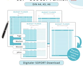 Budget Planer Deutsch für Anfänger, Fixkosten für Binder, Finanzplaner Set zum ausdrucken, Haushaltsbuch, PDF A4, A5 & A6, download Vorlage1