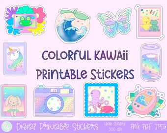 Kawaii printable stickers, kawaii png, commercial use png, sticker bundle png, cricut stickers, print and cut stickers, kawaii sticker sheet