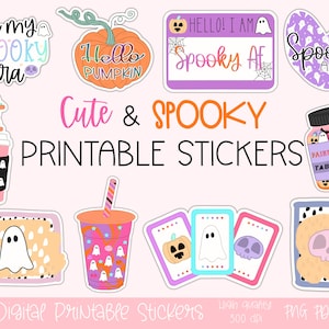 Halloween stickers png, cute spooky png, planner stickers printable, print and cut files, cricut sticker sheet, digital download halloween