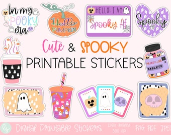 Halloween stickers png, cute spooky png, planner stickers printable, print and cut files, cricut sticker sheet, digital download halloween