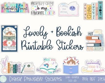 bookish stickers, reading png bundle, bookworm gifts, cute book stickers, sticker sheet png, planner stickers printable, print and cut files