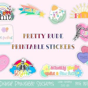 Rude stickers, funny printable stickers, cuss word planner stickers, commercial use png, cricut stickers, print and cut stickers