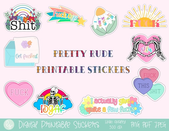 Rude stickers, funny printable stickers, cuss word planner stickers, commercial use png, cricut stickers, print and cut stickers