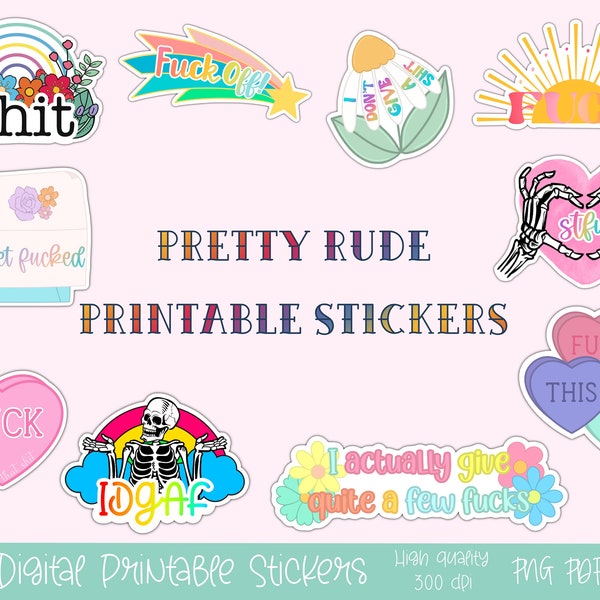 Rude stickers, funny printable stickers, cuss word planner stickers, commercial use png, cricut stickers, print and cut stickers