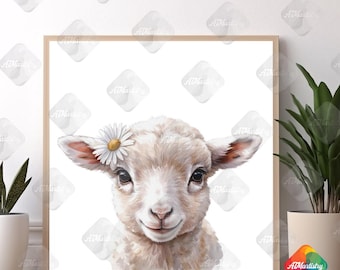 Baby Sheep Nursery Print Digital Download Farm Animal Wall Art Instant Download Lamb Nursery Decor Artsy