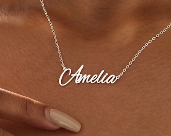 Collana con nome con script personalizzato, Collana con nome in argento sterling, Collana con nome personalizzata, Collana con nome firma, Collana fatta a mano per donne