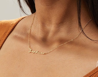 Collana con nome minimalista personalizzato Argento, Collana con nome minuscolo, Collana personalizzata, Collana con nome delicato, Regalo da damigella d'onore, Regali di Natale