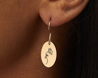 Boucles d’oreilles de fleurs de naissance personnalisées, boucles d’oreilles personnalisées, boucles d’oreilles florales délicates, boucles d’oreilles Dangle Drop, bijoux personnalisés, cadeaux de Noël