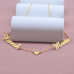 Collier de nom avec coeur, collier double nom, collier personnalisé à deux noms, collier de couple, cadeau pour femme, cadeaux personnalisés, cadeau de mère image 8