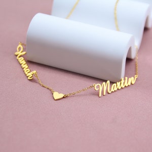 Name Necklace With Heart, Double Name Necklace, Custom Two Name Necklace, Couple Necklace, Gift For Wife, Personalized Gifts, Mothers Gift image 6