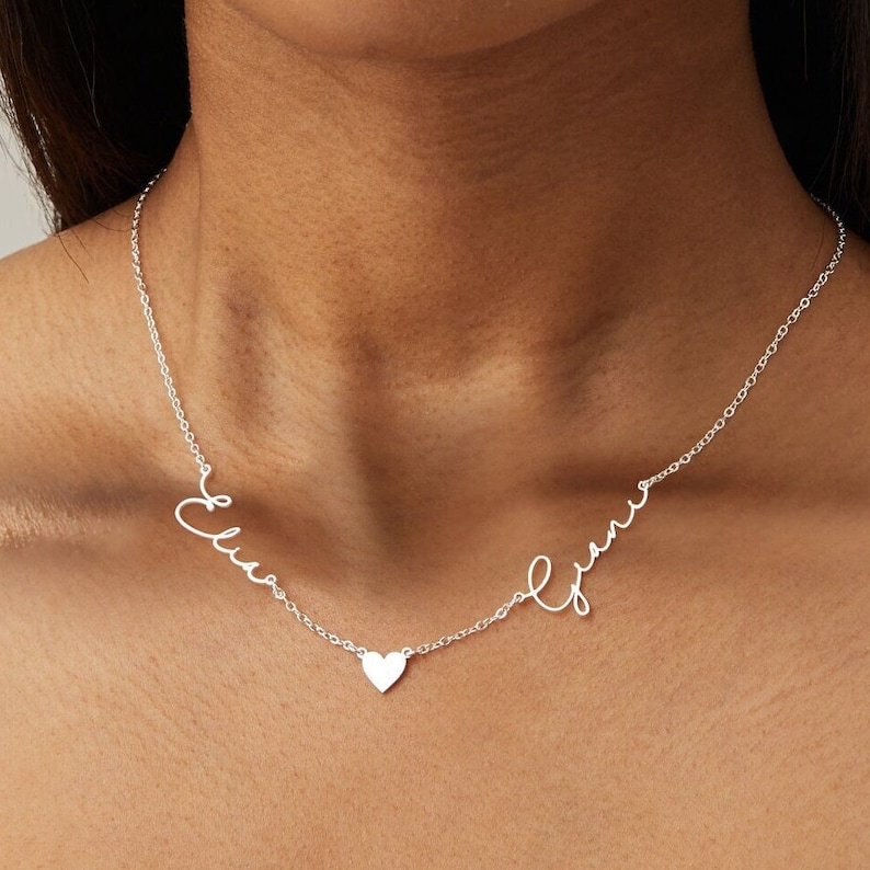 Collier de nom avec coeur, collier double nom, collier personnalisé à deux noms, collier de couple, cadeau pour femme, cadeaux personnalisés, cadeau de mère image 5