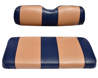 EZGO TXT Golf Cart Seat Cover Replacement  Premium Marine Vinyl - 5 Panel Stitching - Easy to Install - Blue & Tan