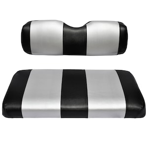 Club Car Precedent ゴルフカート シートカバー 交換用 プレミアム マリン ビニール - 5 パネル ステッチ - 取り付け簡単 - ブラック & シルバー