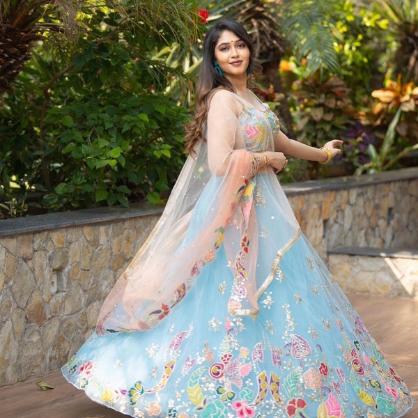 Floral Thread Work Bow Lehenga