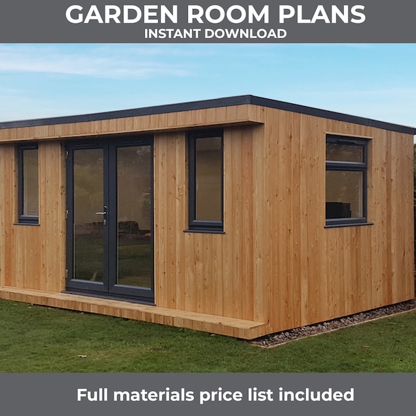 Garden Room Plans. 4.8x3 metre Garden Room with french doors – Including a materials price list. DIY Garden Room, Garden office