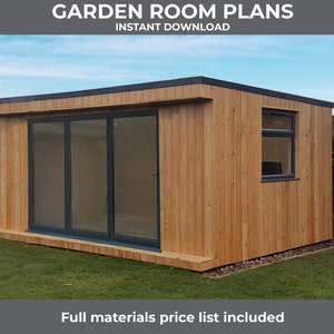 Garten Zimmer-Pläne. 4.8x3 Meter Gartenzimmer mit Doppelfaltentür – Inklusive Material-Preisliste. DIY Gartenzimmer, Garten Büro