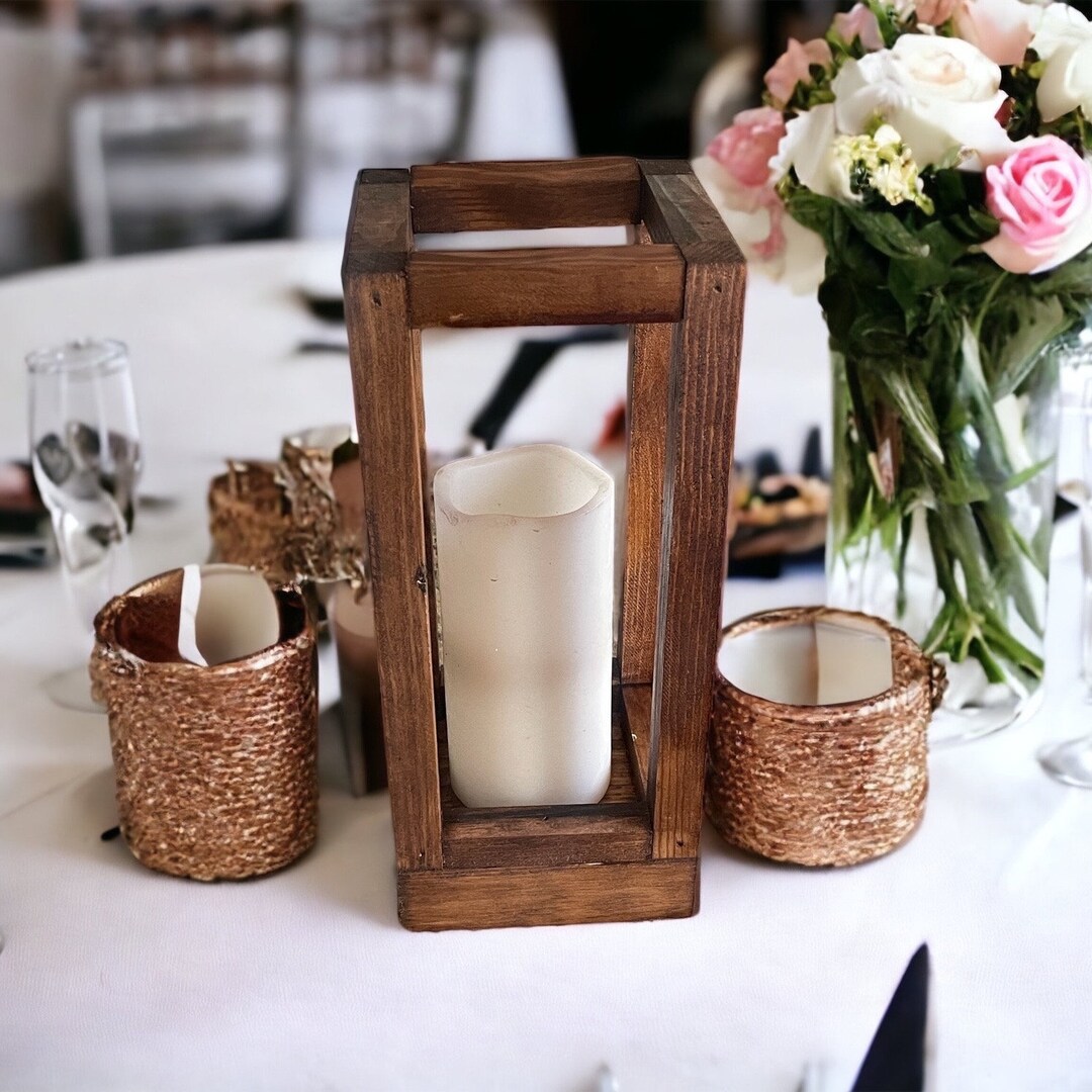 Wood Lantern Pillar Candle Holder Party Wedding Table Centerpiece