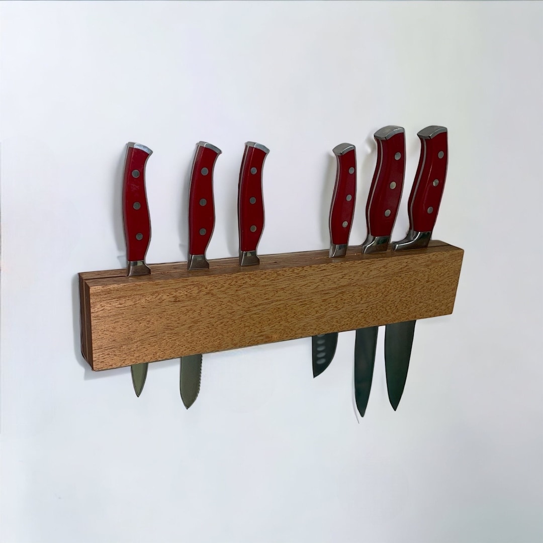 Kitchen Knife Holder Mahogany 16 INCH WIDE Wall Mount Knife Rack Wood