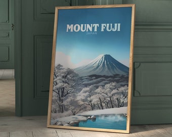 Mt Fuji Poster, Japan Travel Poster, Mt Fuji Print, Japan Illustration Art, Mount Fuji Retro Poster Digital Download