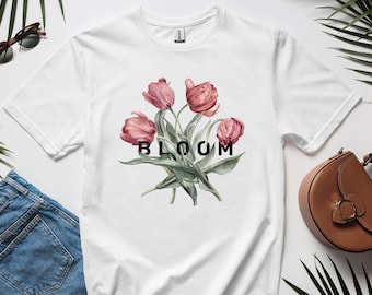 Blumen-T-Shirt | Tulpen Blüte Botanischer Print Shirt | Geschenk für Sie oder Ihn | Pflanzen Shirt | T-Shirt
