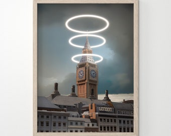 Londen Big Ben Poster, Londen Art Travel Poster, Westminster Art Illustratie, Engeland Poster