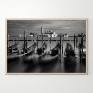 Venice Print, Gondolas Poster, Italy Travel Art, Wall Decor, Black and White