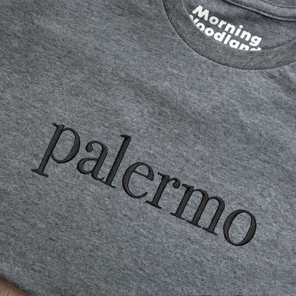 Embroidered Palermo T Shirt, Sicily Tee Shirt, Minimalist Crewneck Tee, Palermo Italy Gift