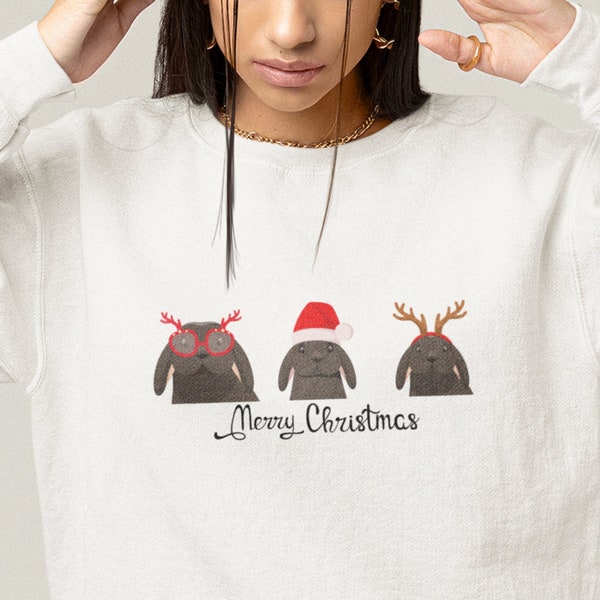 Rabbits Christmas Sweatshirt, Cute Rabbit Hoodie, Sweaters Winter Matching, Xmas Hoodie, New Year Gift