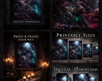 Arte mural de terror gótico – Ascenso de los no muertos – Distopía oscura – Póster gótico ciberpunk – Descarga instantánea