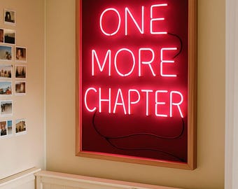 Letrero de neón "Un Capítulo Más" para pared / Cita de lectura estética rosa / Descarga digital para amantes de los libros / Decoración imprimible para el hogar