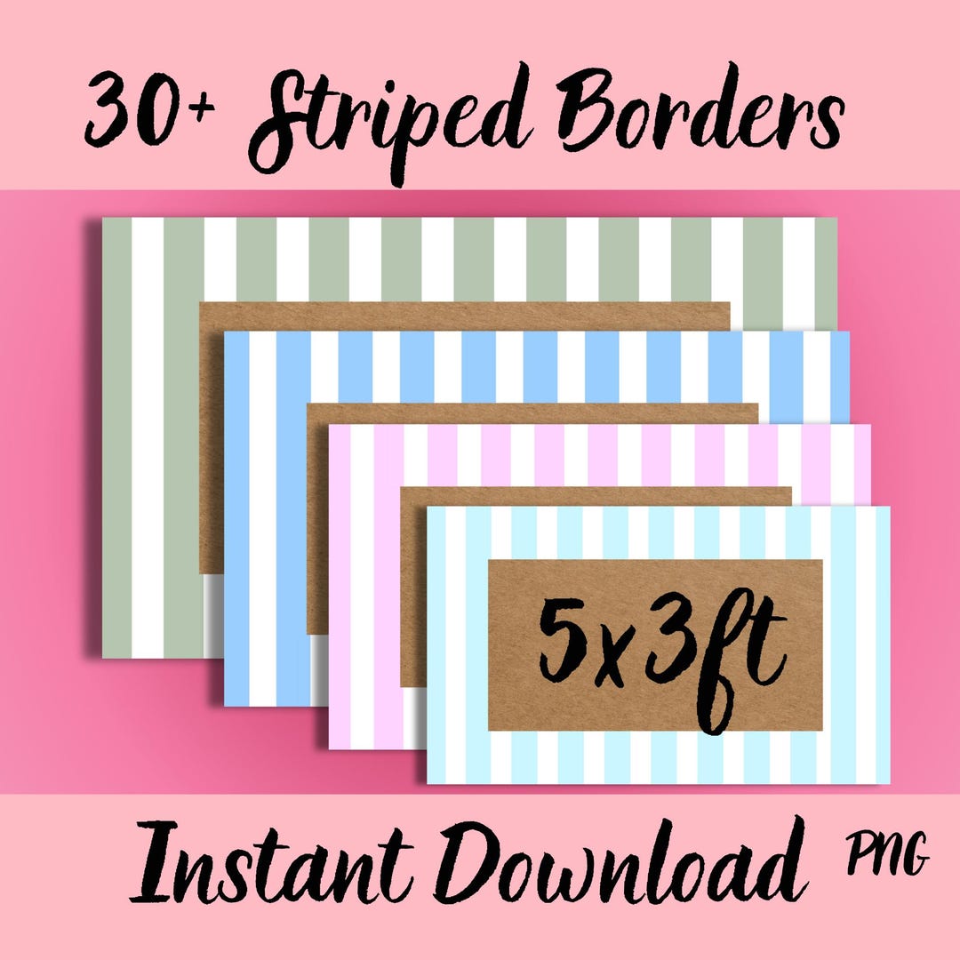 Basic Striped Border Template Bundle, 60”x36” PNG Files, Checkered ...