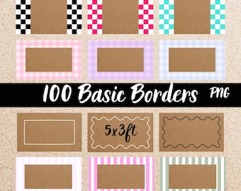 Paquete de plantillas básicas de borde para banner, archivos PNG de 152 x 91 cm, cuadros, rayas, contorno ondulado y cuadros vichy, descarga instantánea, Canva Elements