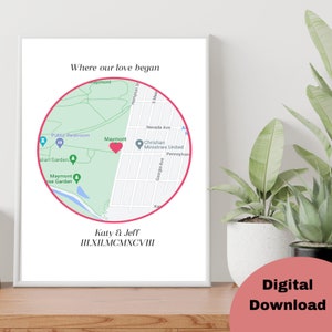 Carte d’anniversaire personnalisée Art mural - Où nous nous sommes rencontrés pour la première fois - Cadeau d’anniversaire - Lieu de la proposition - Lieu du premier rendez-vous