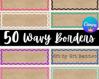 Paquete de plantillas de bordes ondulados para pancartas, elementos PNG de 72”x24”, descarga instantánea, pancartas retro de cumpleaños, pancartas de jubilación